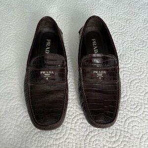Prada Men's Dark Brown Croc-Embossed Loafers